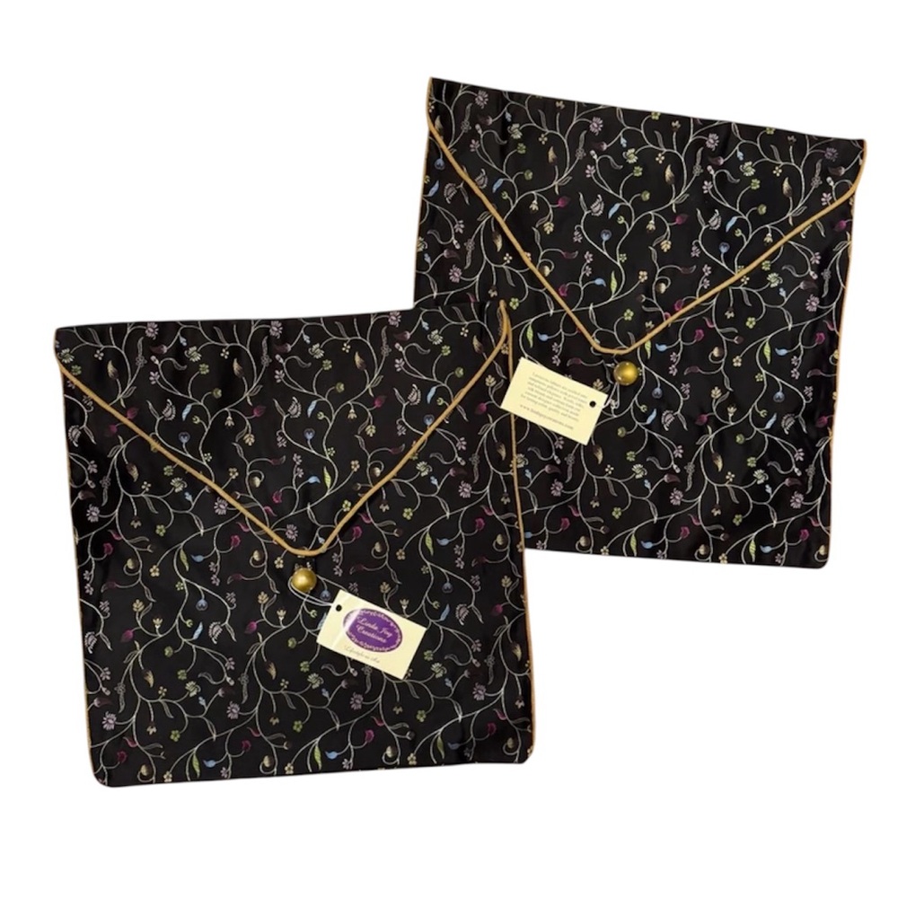 NWT Pair Black Floral Silk Pillow Cases